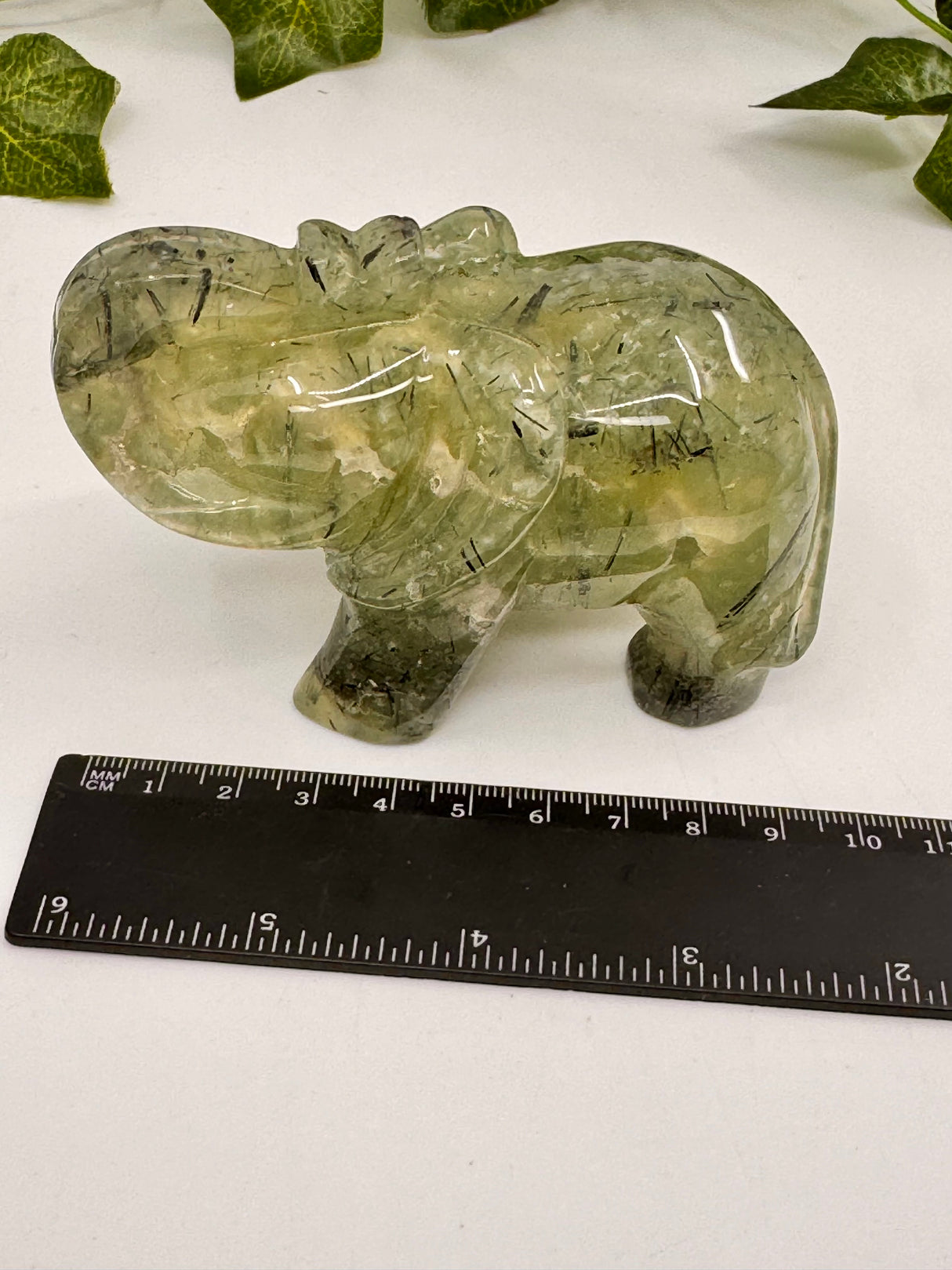 Prehnite with Epidote Elephant Carving – Heart Wisdom, Healing & Earth-Aligned Strength
