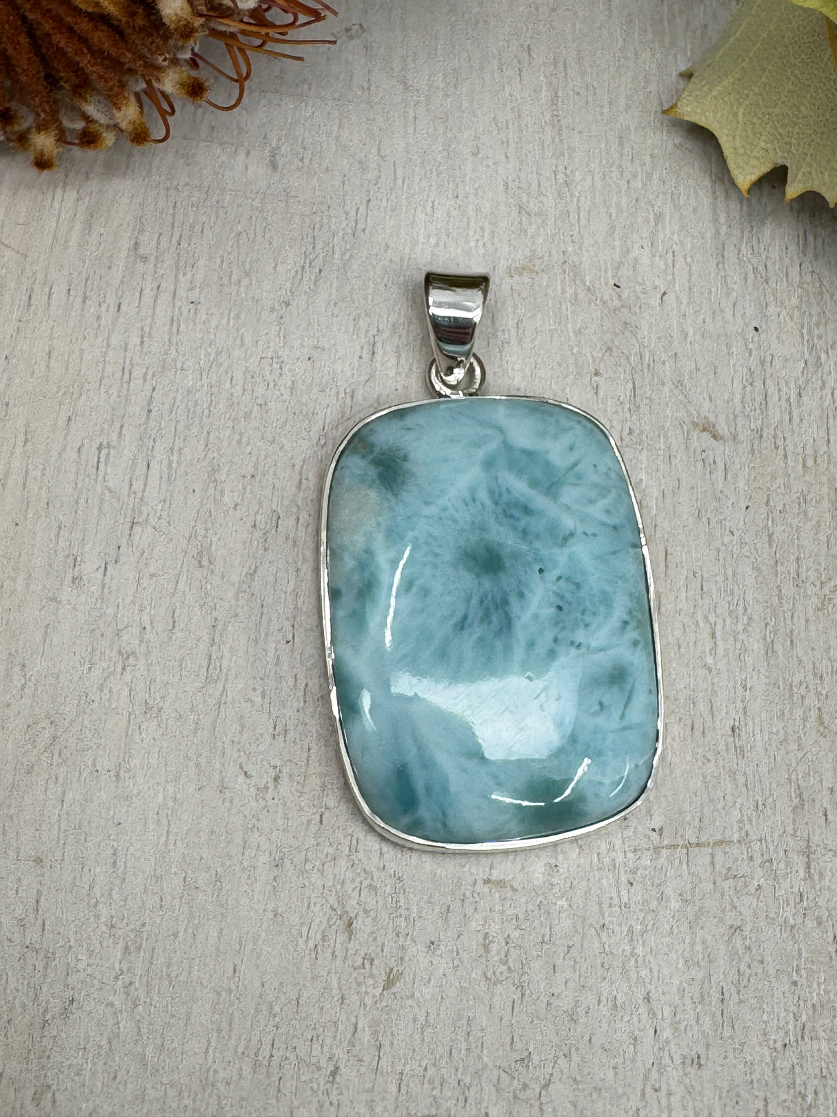 Larimar Pendant #8 – 13.86g (4.7x2.7cm) – .925 Silver – Stone of Serenity, Inner Truth & Ocean Energy