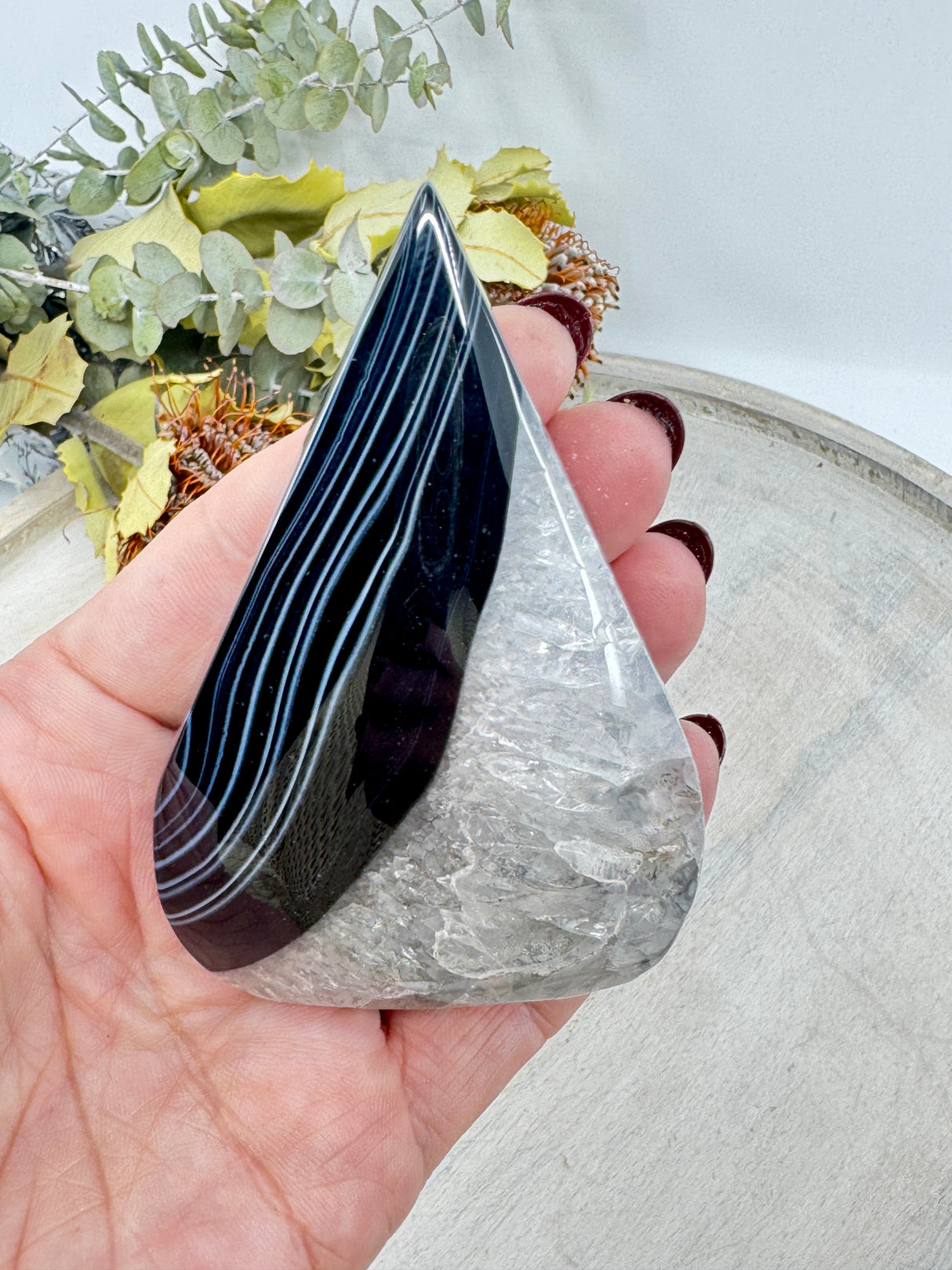 Black Banded Agate Flame 171g (8.5x6cm) – Stone of Protection, Grounding & Balance