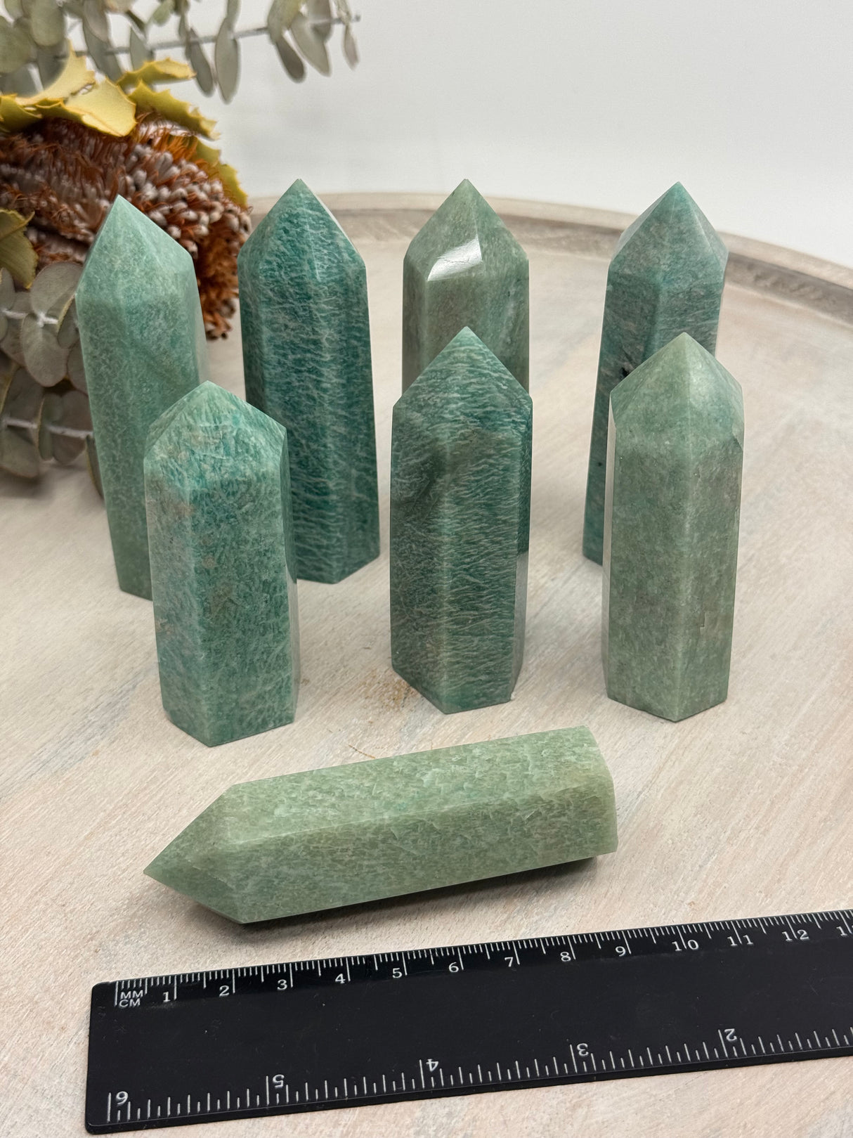 Amazonite 6-Sided Point Collection – 8–9 cm × 2.5–3 cm (Intuitively Selected)