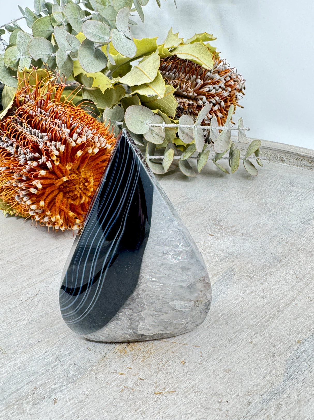 Black Banded Agate Flame 171g (8.5x6cm) – Stone of Protection, Grounding & Balance