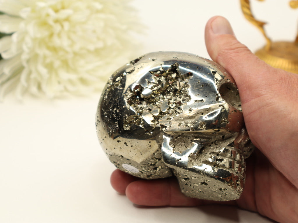 Pyrite Skull Carving #3 | 9cm | 1.326kg | Protection & Energy