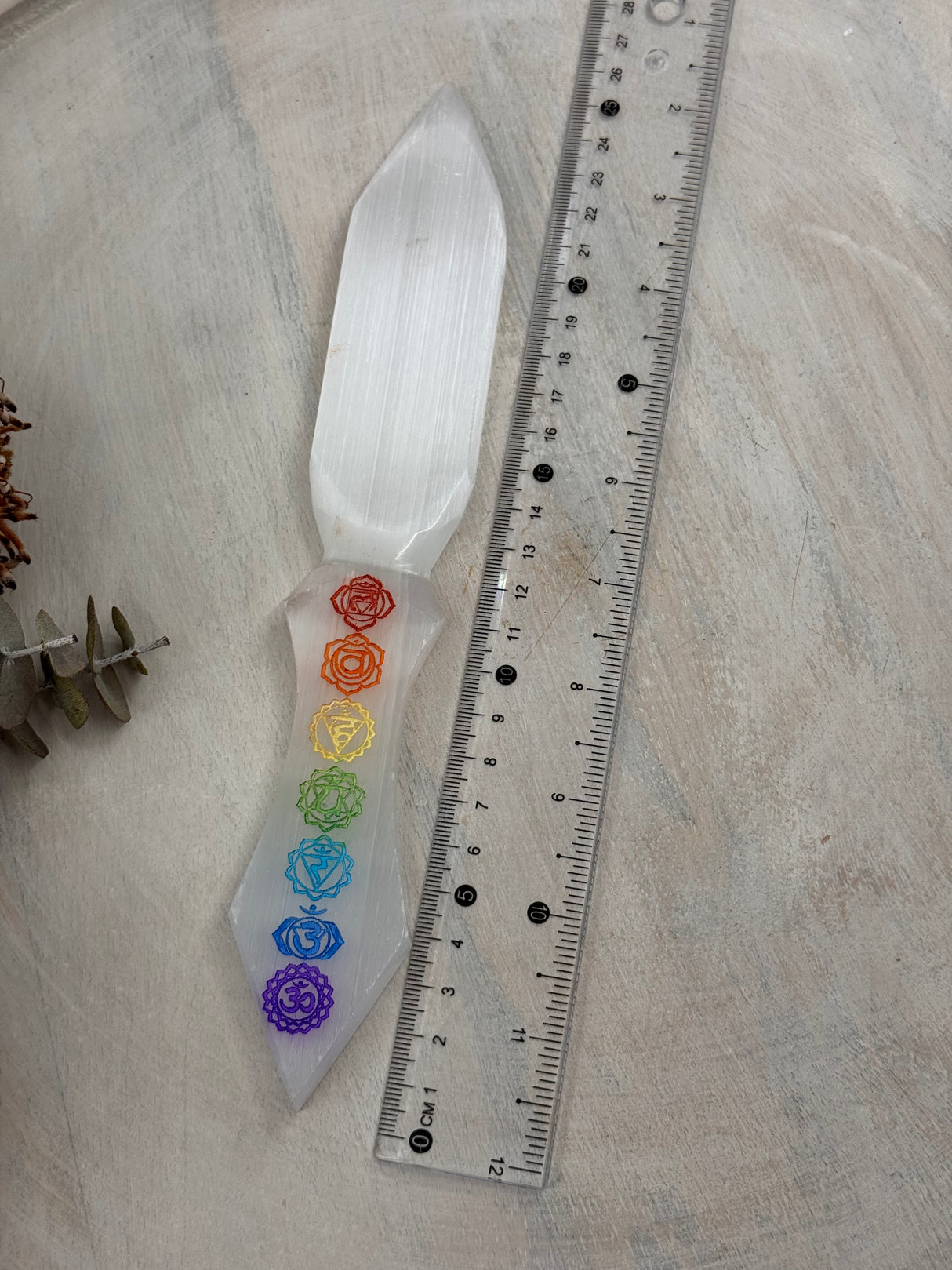 Chakra Selenite Athame – 25cm Energy Cleansing & Healing Ritual Tool