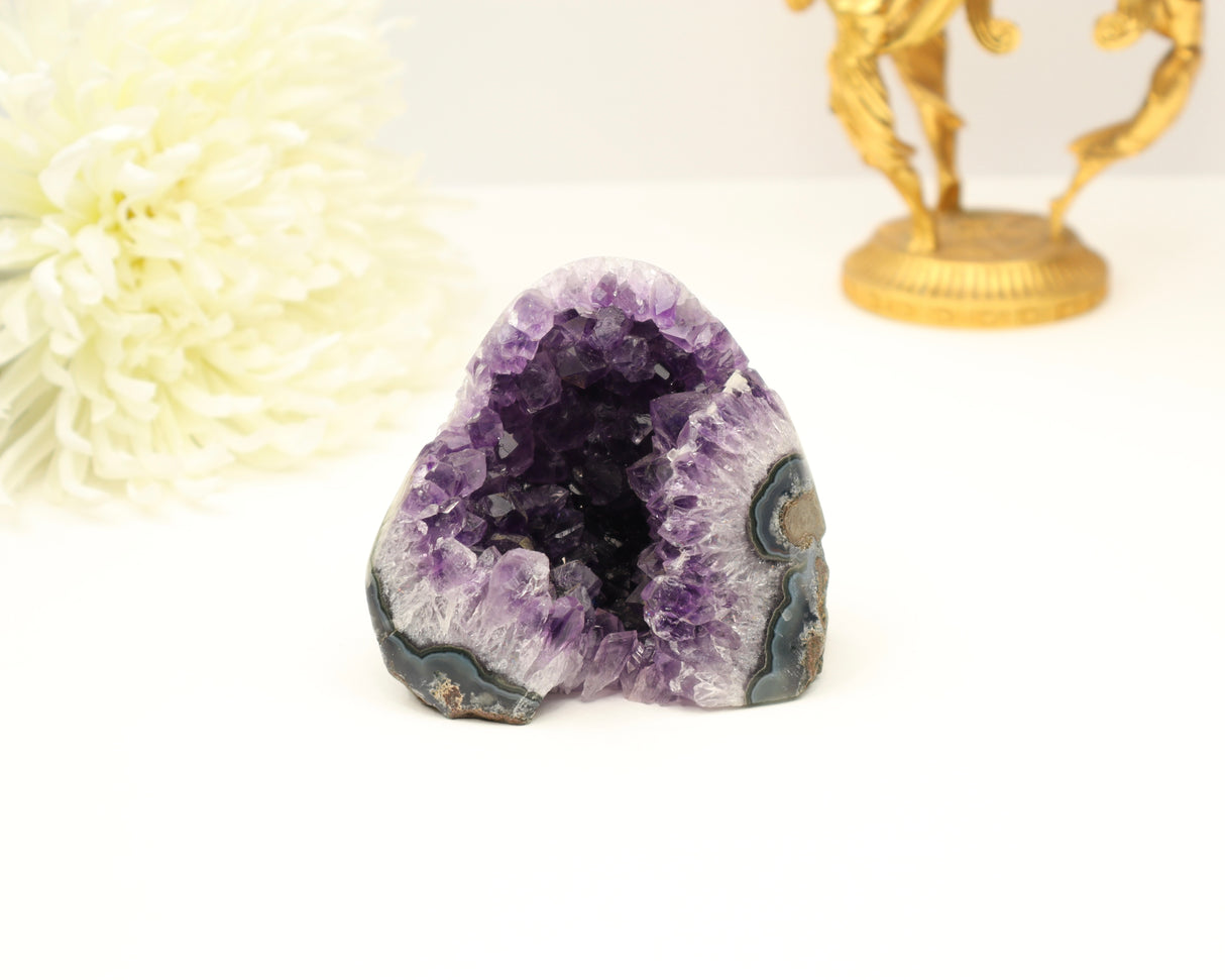 Amethyst geode cave with deep purple crystals 394g for protection and intuition