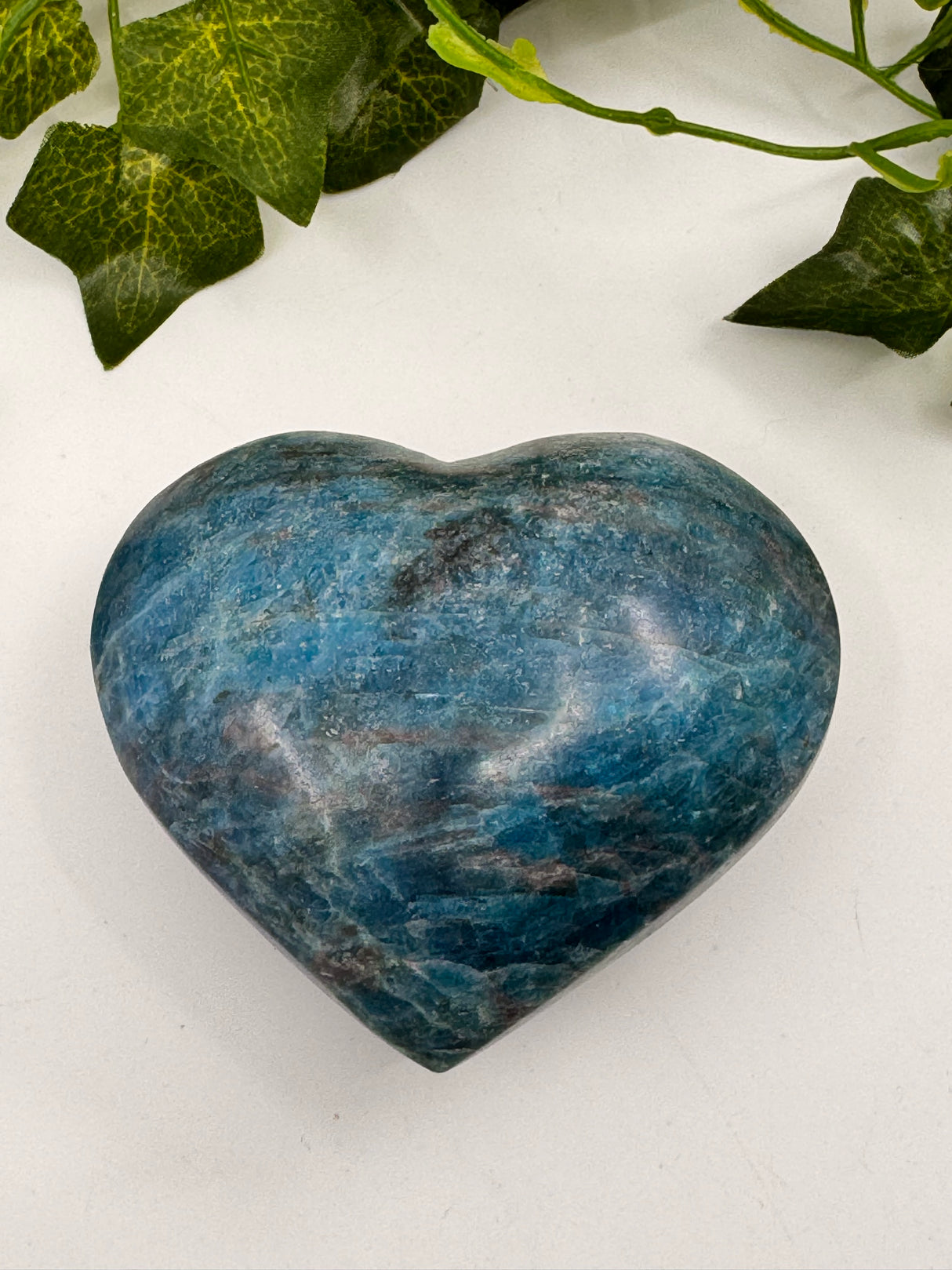 Apatite Blue Heart Carving 510g - "I work relentlessly each day to achieve my goals."