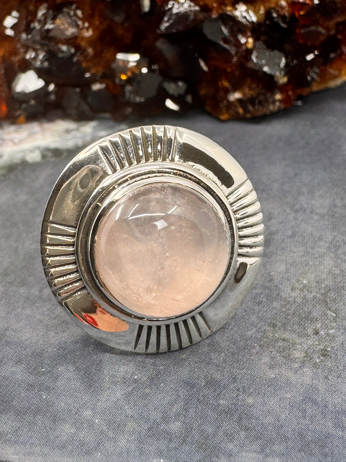 Rose Quartz Silver Ring Size 9 - “I radiate love, beauty, confidence and grace”.