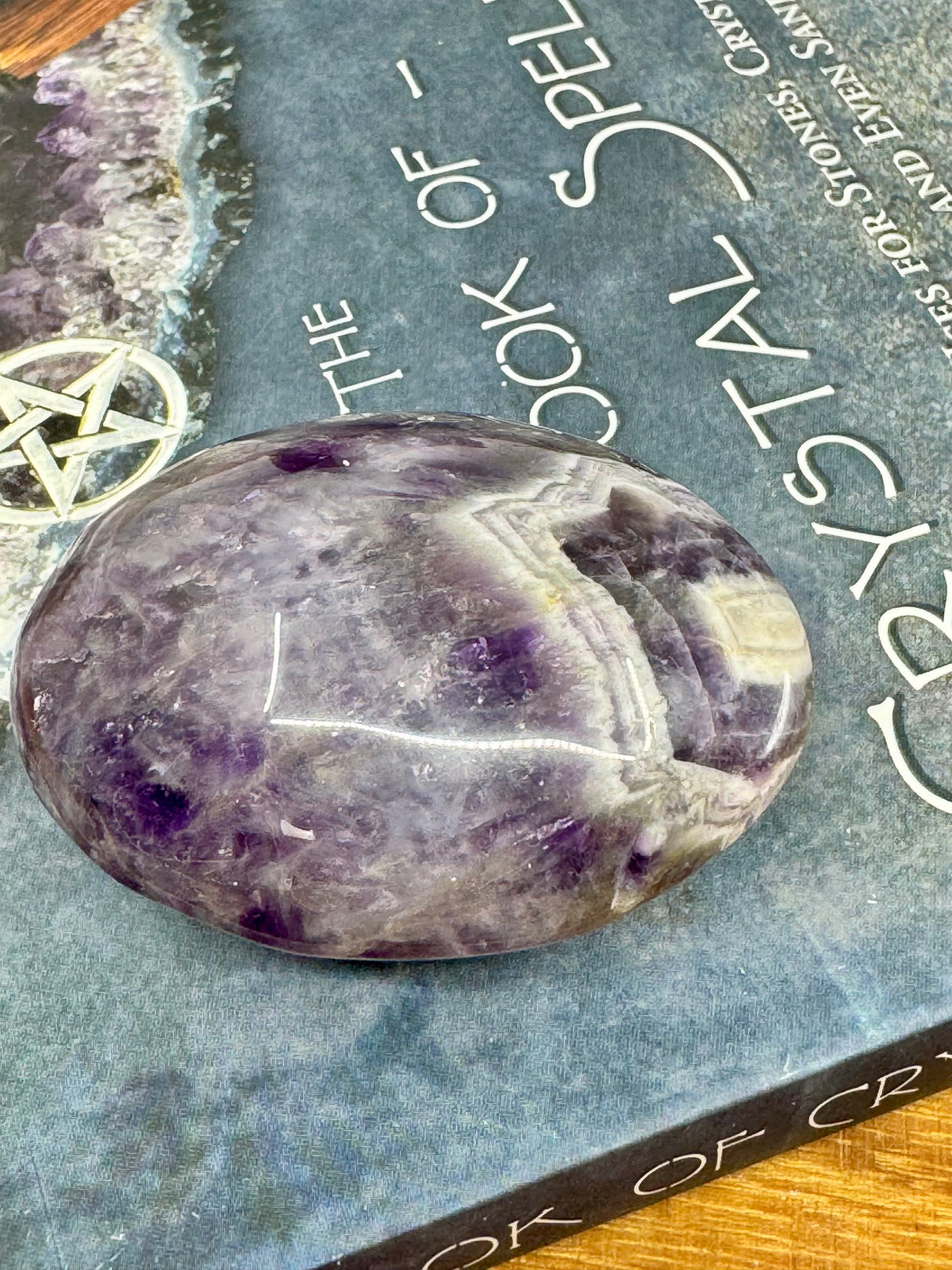 Chevron Amethyst Palmstone - "I am ready to embark on my spiritual journey”.