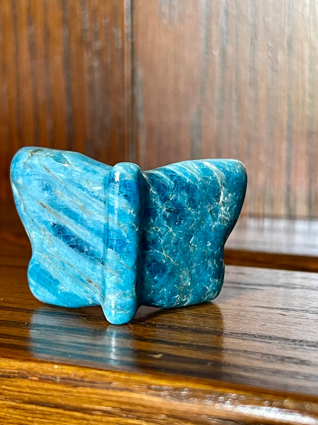 Blue Apatite Butterfly Carving - Psychic Activation, Access to Knowledge.