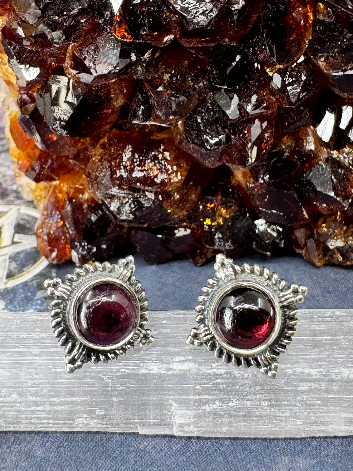 Garnet Silver Stud Earrings - Emotional Healing. Protection.