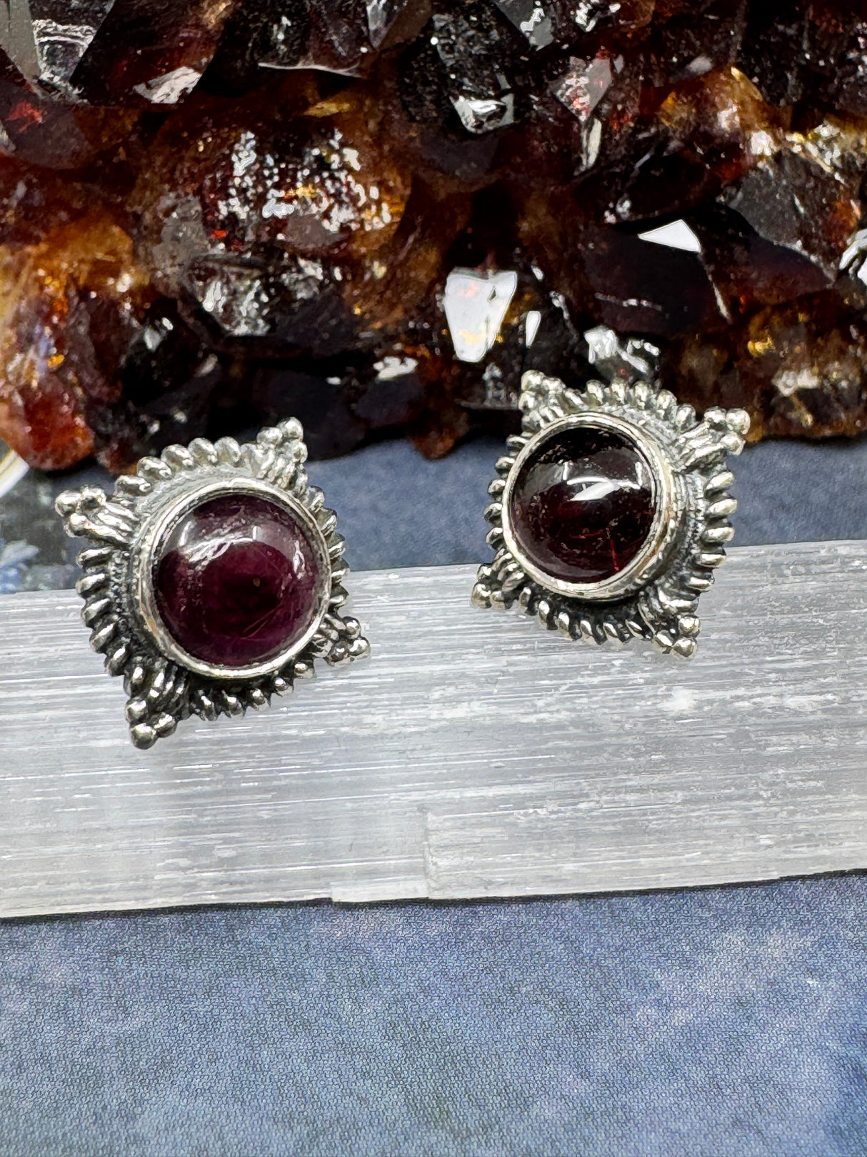 Garnet Silver Stud Earrings - Emotional Healing. Protection.