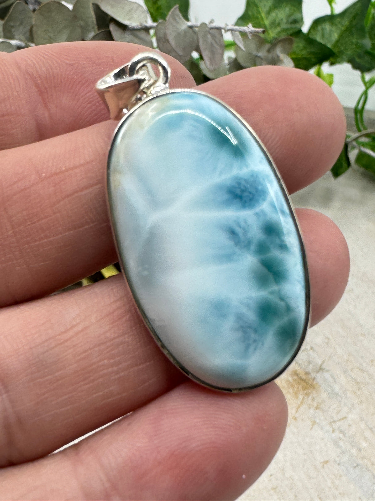 Larimar Pendant #4 – 10.22g (4.6x2.2cm) – .925 Silver – Stone of Peace, Feminine Strength & Emotional Clarity