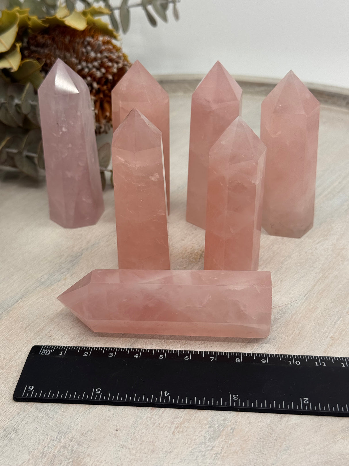 Rose Quartz 6-Sided Point Collection – 7.4–9 cm × 2.5–3 cm (Intuitively Selected)