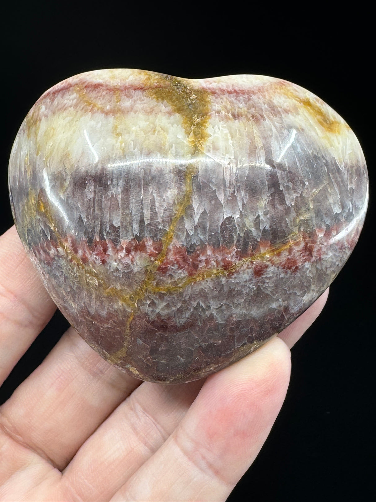 Red Banded Calcite Heart 146g - For Detoxification & Energy. “I love & appreciate my body