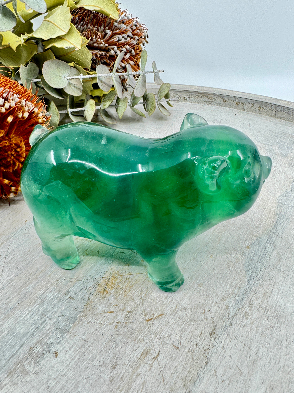 Green Fluorite Pig Carving 415g (5x9.5cm) – Stone of Renewal, Clarity & Abundance