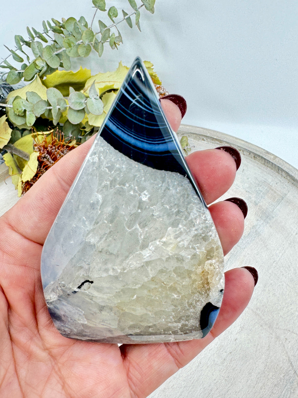 Black Banded Agate Flame 175g (9x6cm) – Stone of Protection, Grounding & Balance