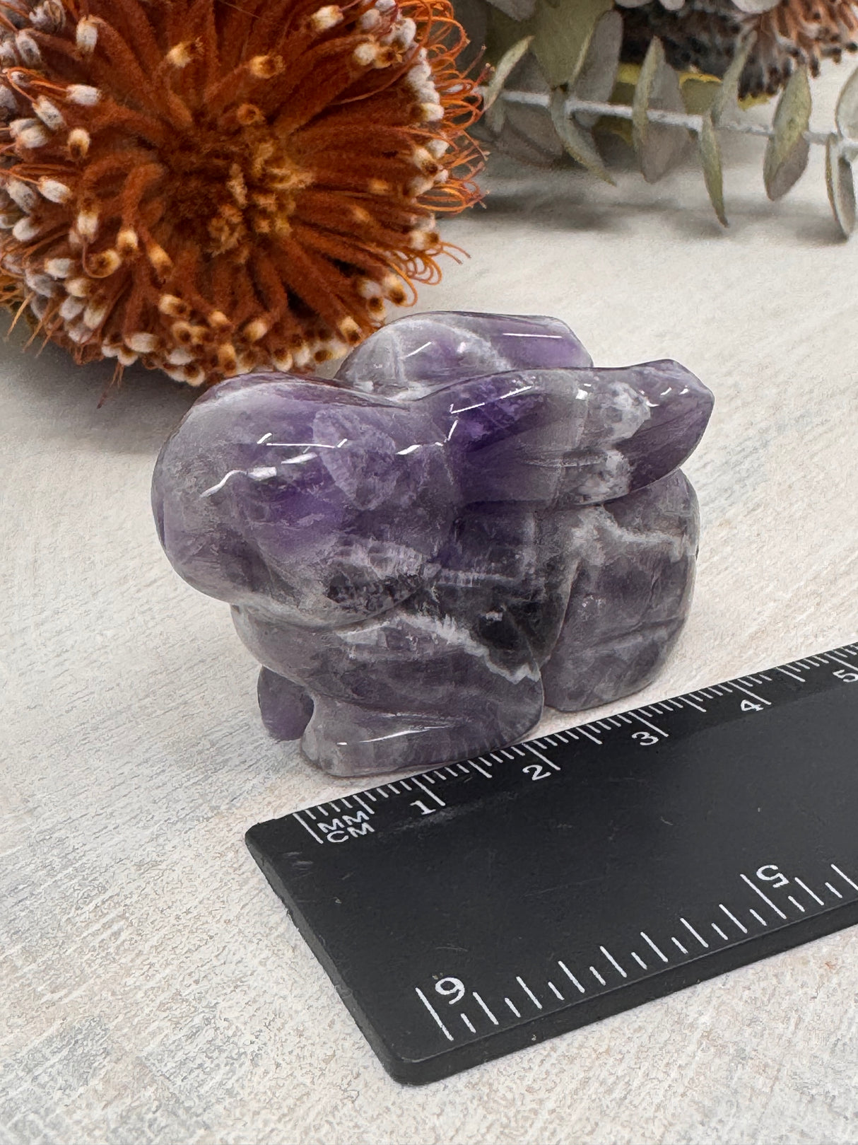 Chevron Amethyst Rabbit Carving – Crystal of Peace & Spiritual Renewal