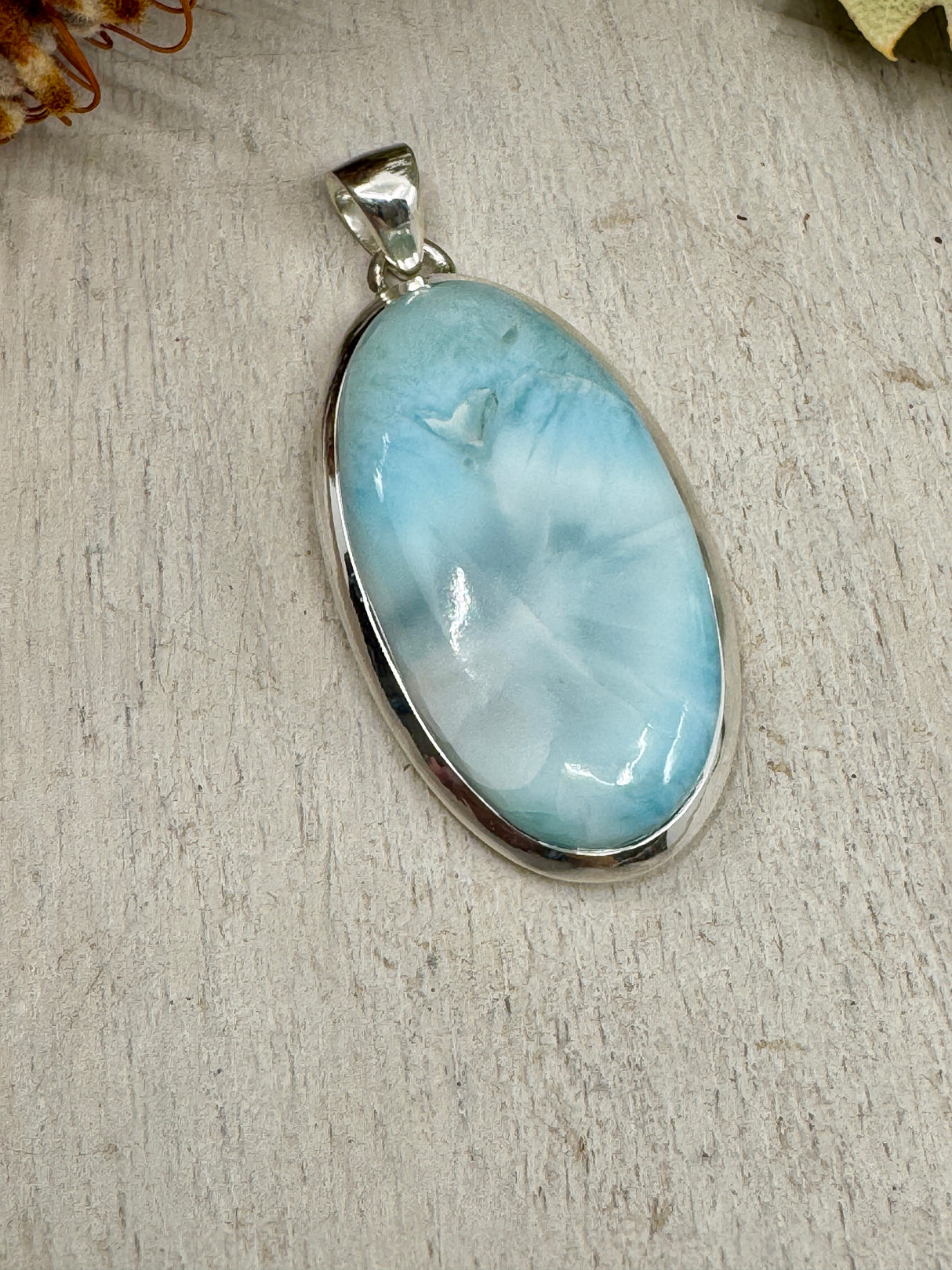 Larimar pendant #7 10.72g 4.6x2.3cm set in .925 silver – blue crystal necklace with chain, gift box and card – Inspired By 3 Crystals Australia.