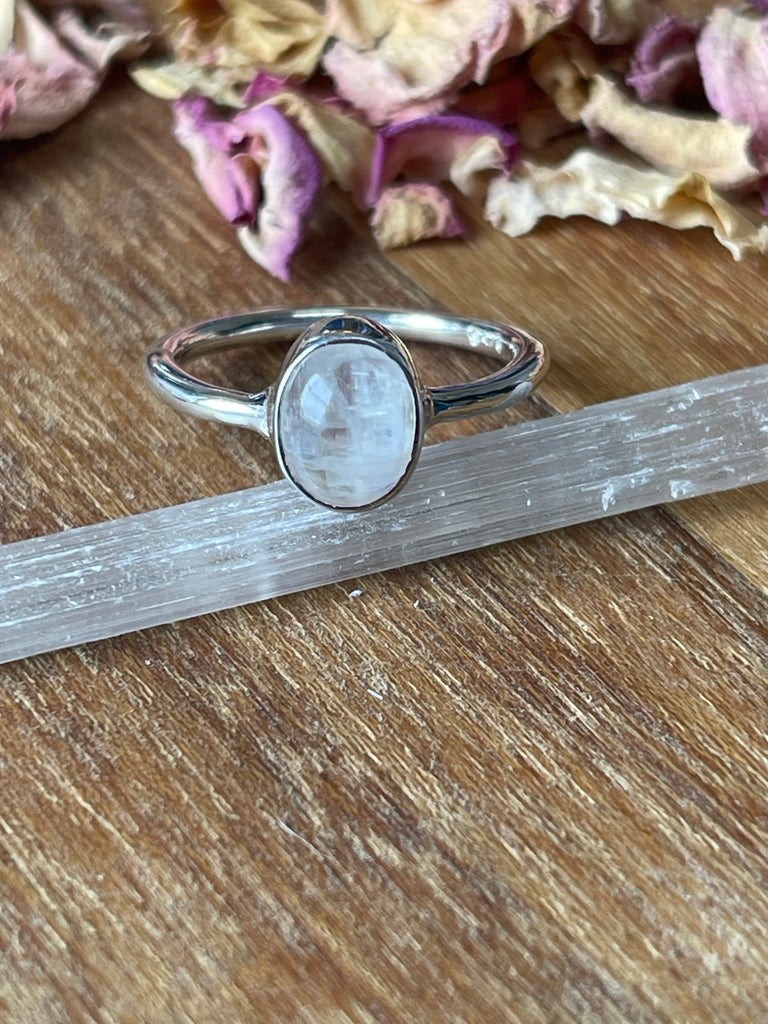 Rainbow Moonstone Silver Ring Size 7 - "My mind is open to new possibilities and opportunities”.