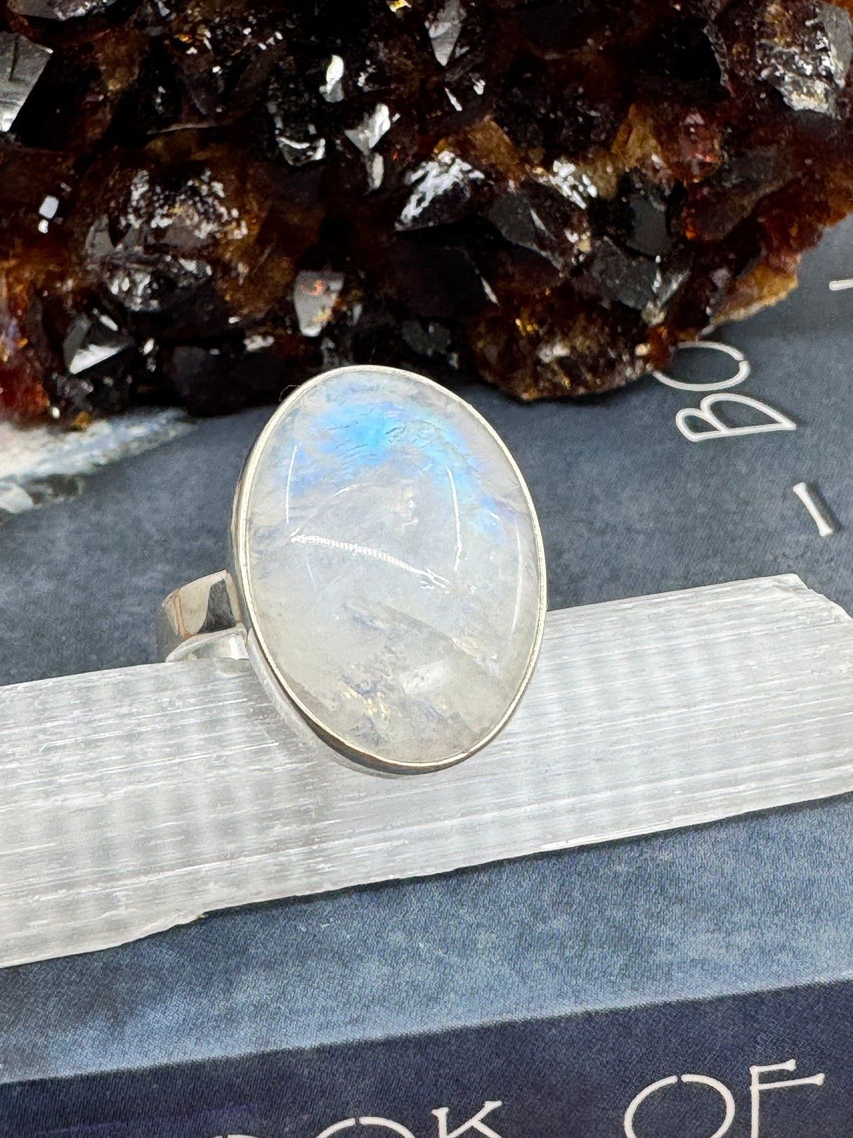 Rainbow Moonstone Silver Ring Size 9 - “My mind is open to new possibilities and opportunities”.