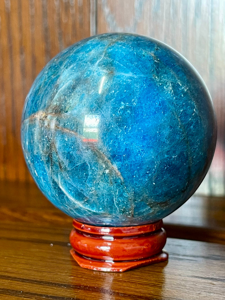 Blue Apatite Sphere #6 281g -  "I work relentlessly each day to achieve my goals."