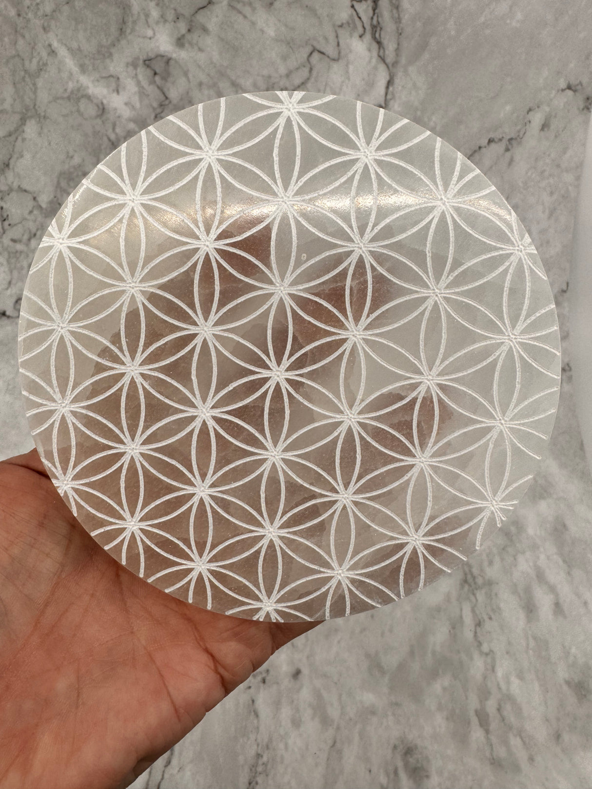 Selenite Charging Plate 12.5cm with flower of life - Spiritual Growth & Meditation