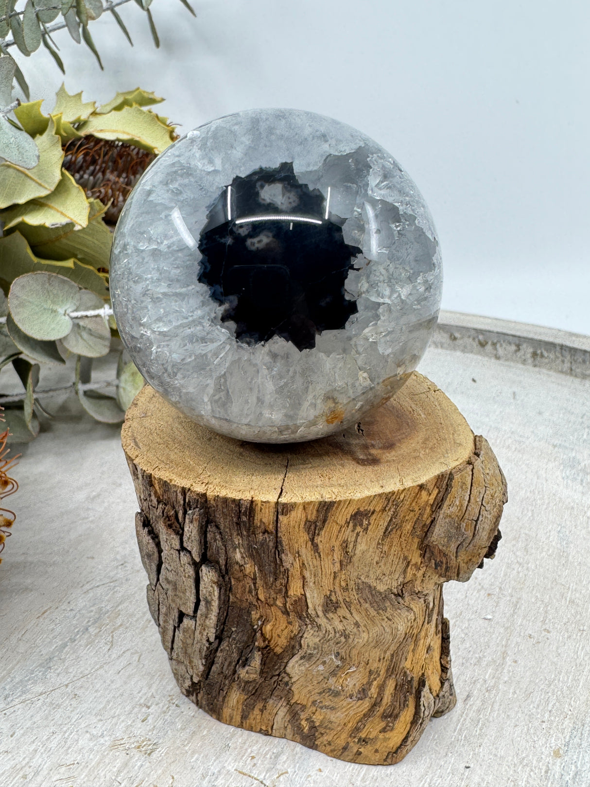 Banded Black Agate sphere 149 g 4.5 cm – natural black and white crystal for grounding, balance and protection – Inspired By 3 Crystals Australia.