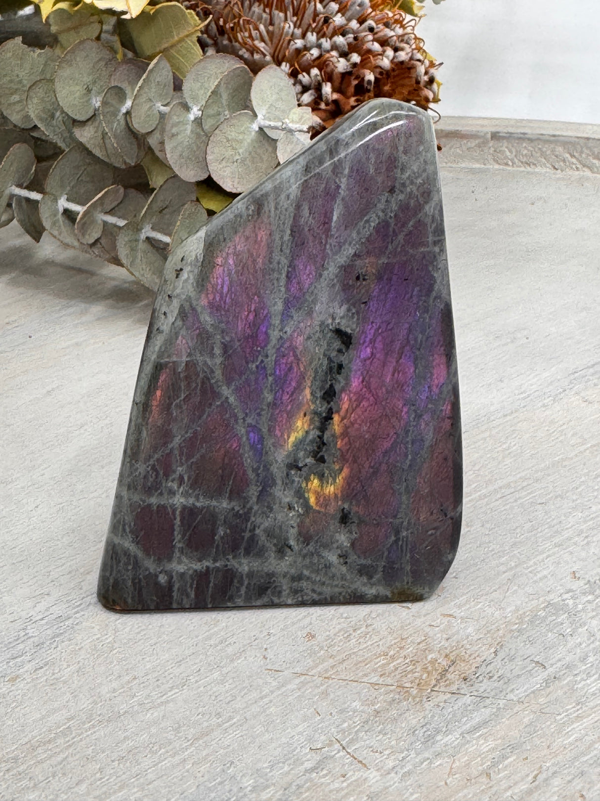 Labradorite Freeform – 236g with Purple, Pink & Yellow Flashes