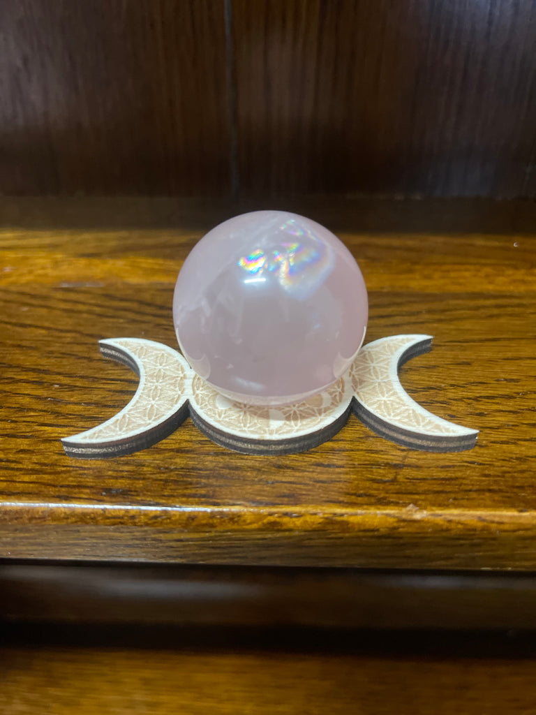 Rose Quartz Sphere on Triple Moon Stand - “I radiate love, beauty, confidence and grace”.