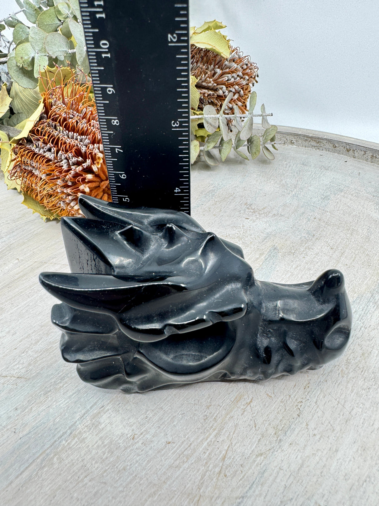Black Obsidian Dragon Head Carving 303g (10.5x5cm) – Stone of Power, Protection & Transformation