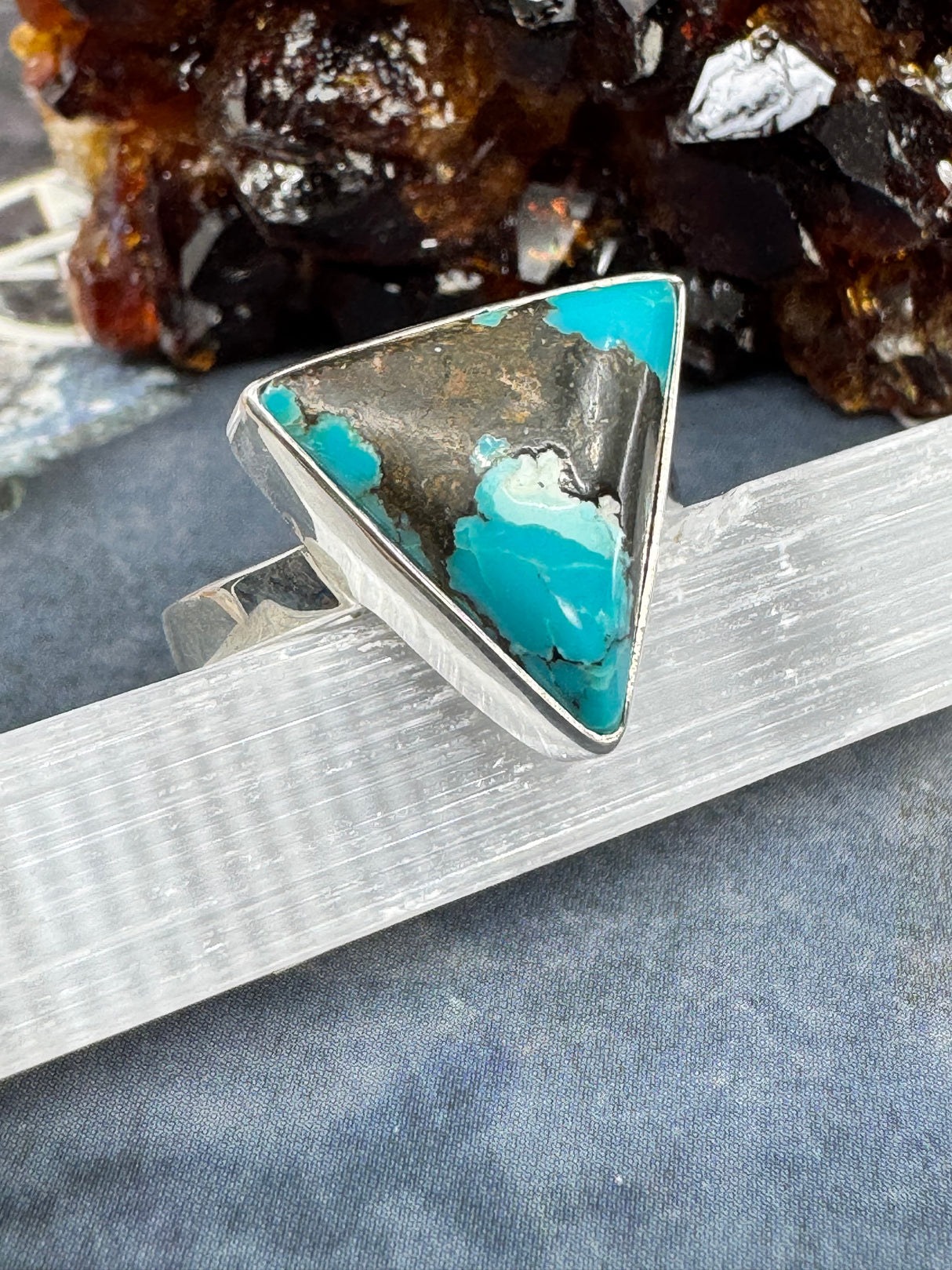 Turquoise Silver Ring Size 9 - "I express myself from a place of calmness, love, and truth."