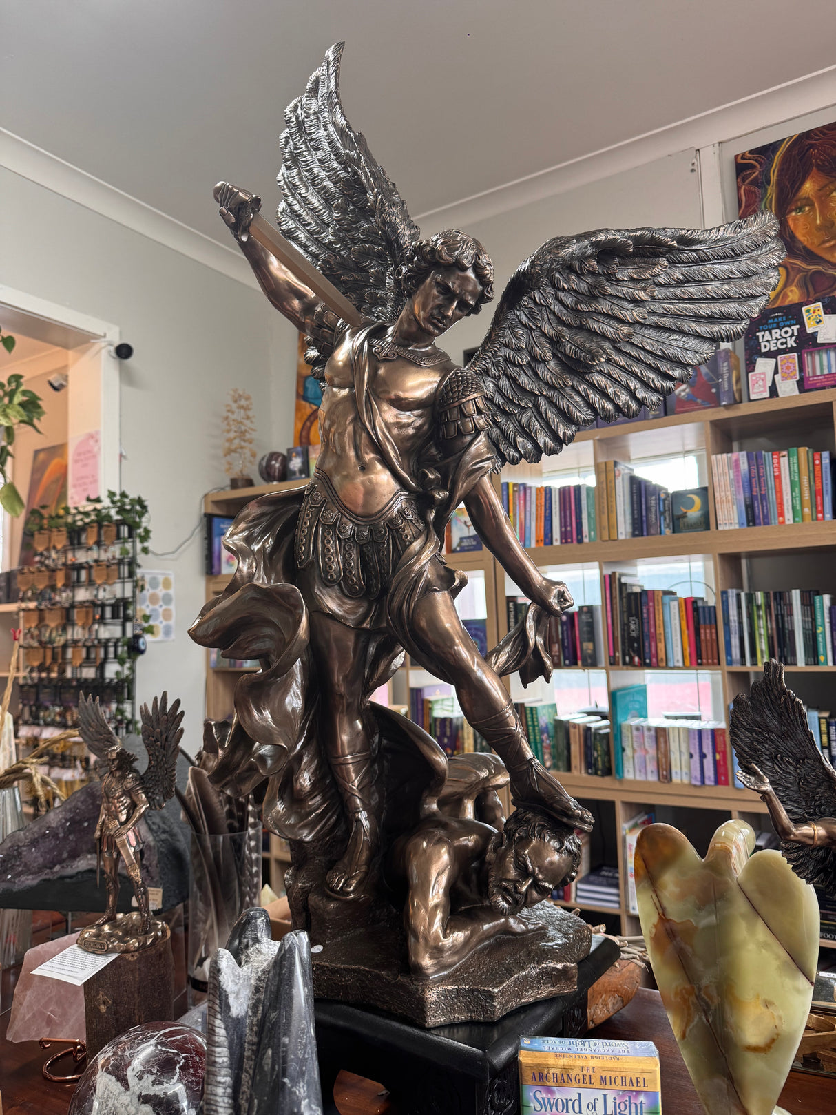 Large bronze Archangel Michael figurine – protector and warrior of light
