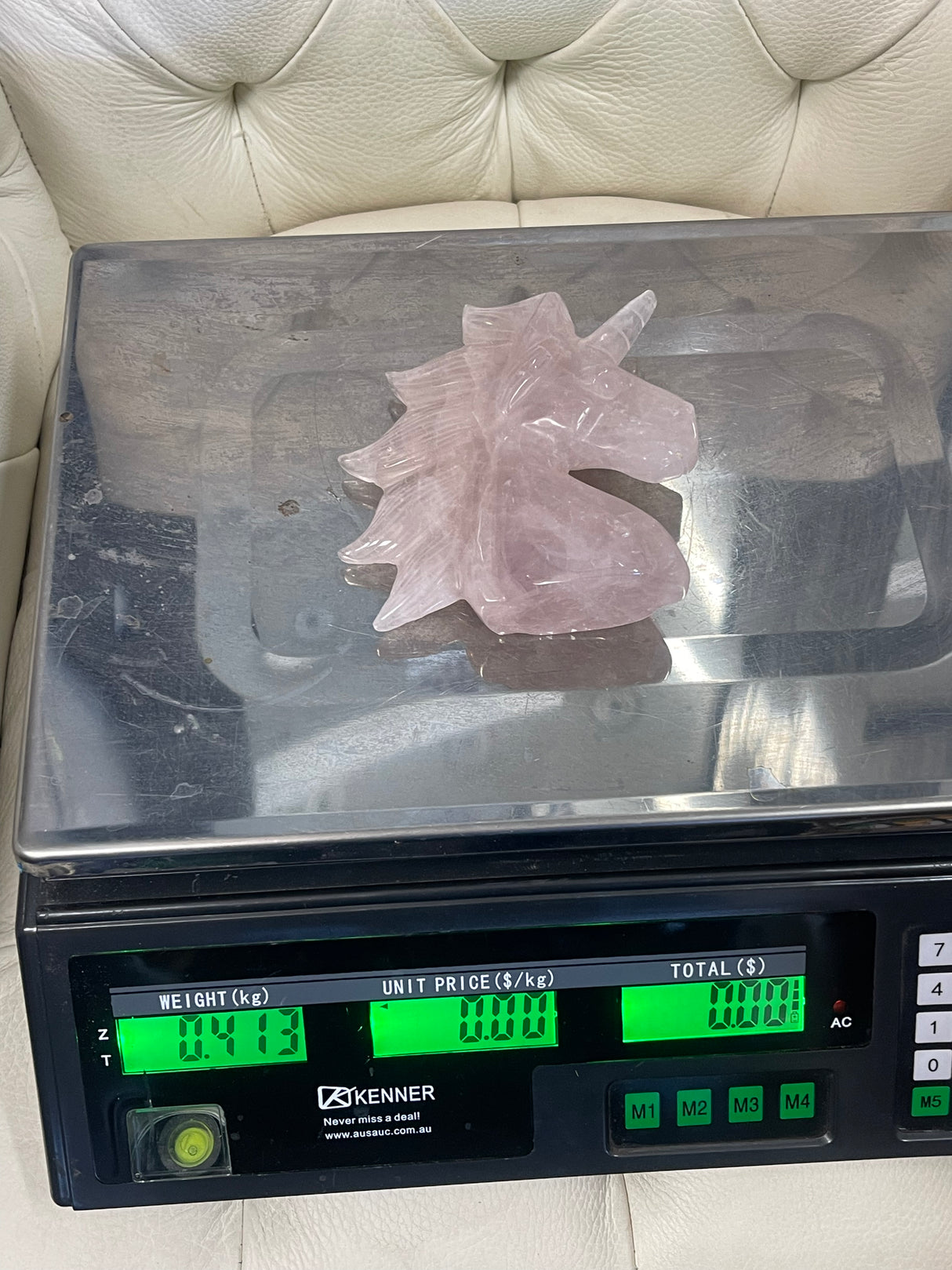 Rose Quartz Unicorn Carving 413g - “I radiate love, beauty, confidence and grace”.