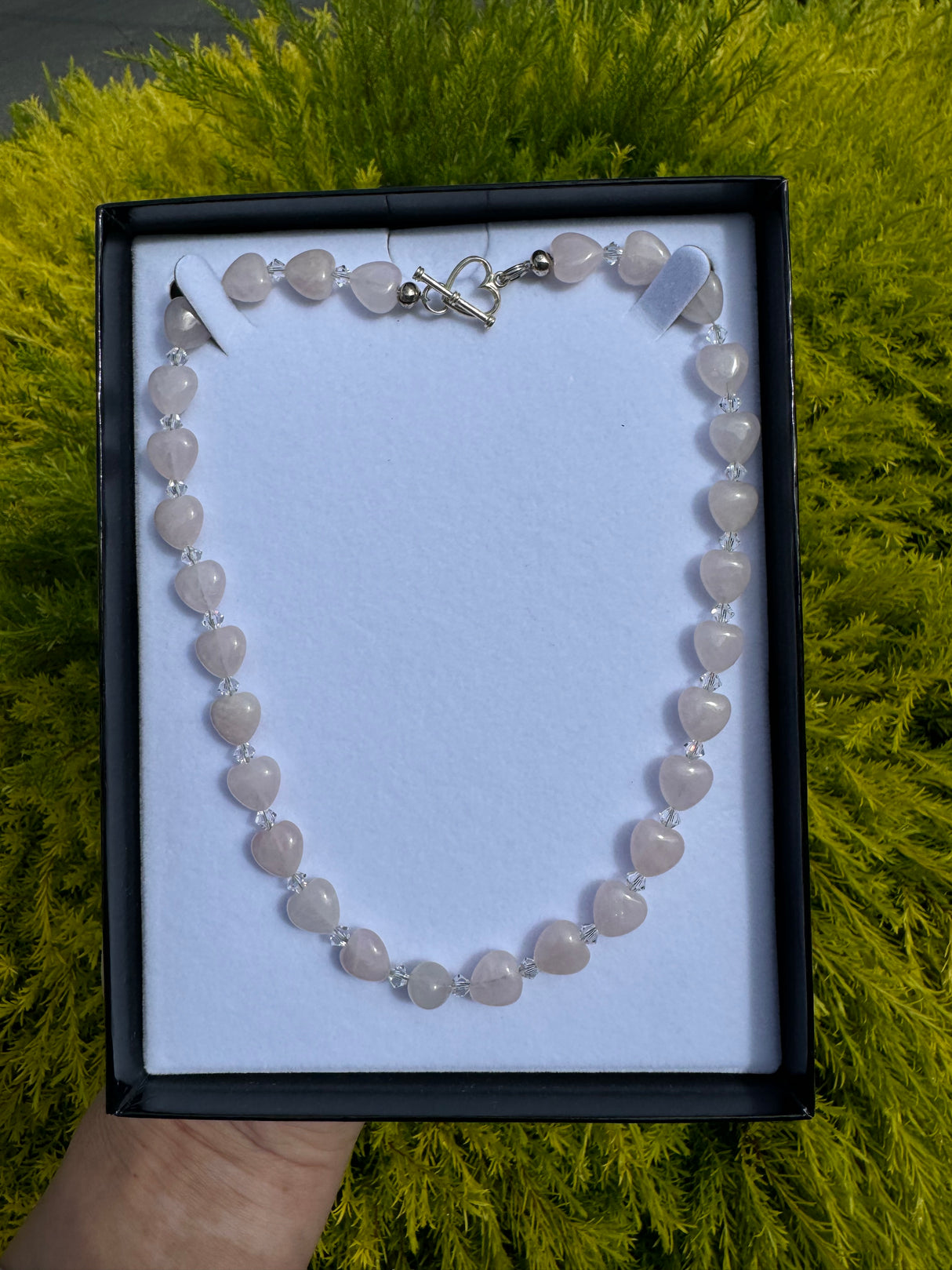 Rose Quartz Heart Necklace Handemade by us. - “I radiate love, beauty, confidence and grace”.