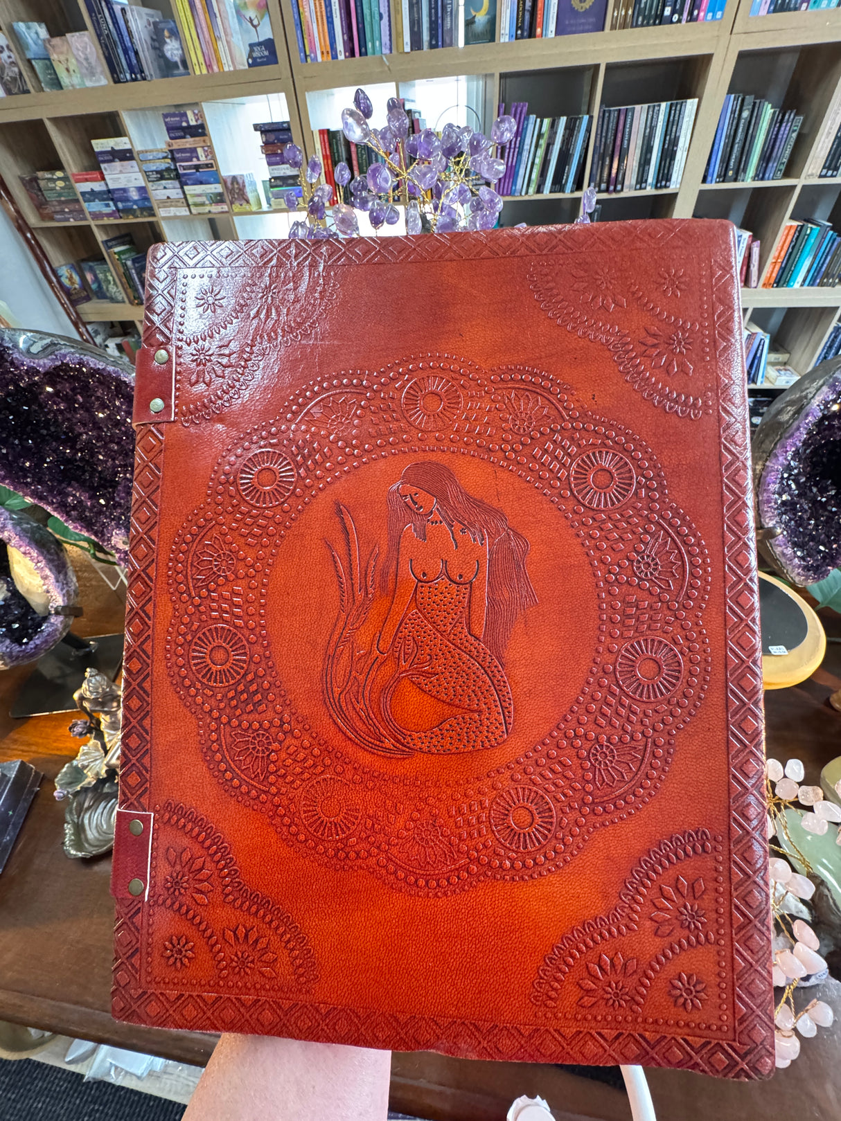 Mermaid Goddess Leather Journal | 33cm | Handmade Paper | Book of Shadows