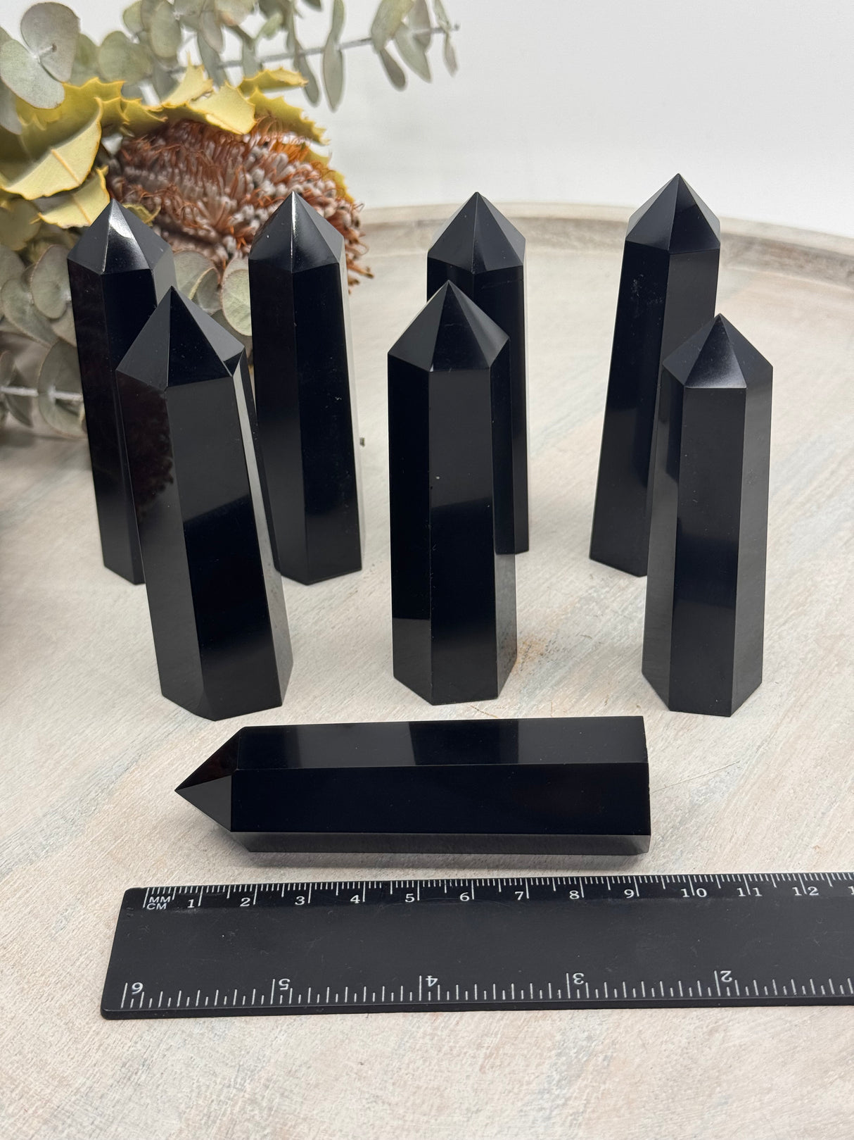 Black Obsidian 6 Sided Point Collection – 9–10 cm × 2.5 cm (Intuitively Selected)