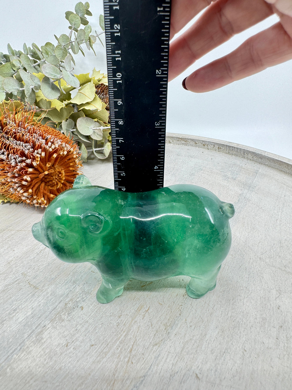 Green Fluorite Pig Carving 415g (5x9.5cm) – Stone of Renewal, Clarity & Abundance