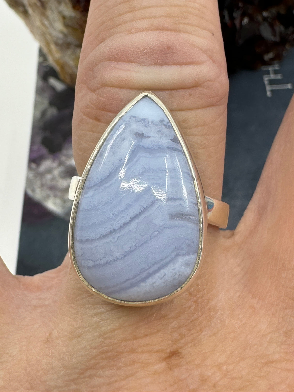 Blue Lace Agate Ring Size 8 - "I express my thoughts authentically and with clarity."