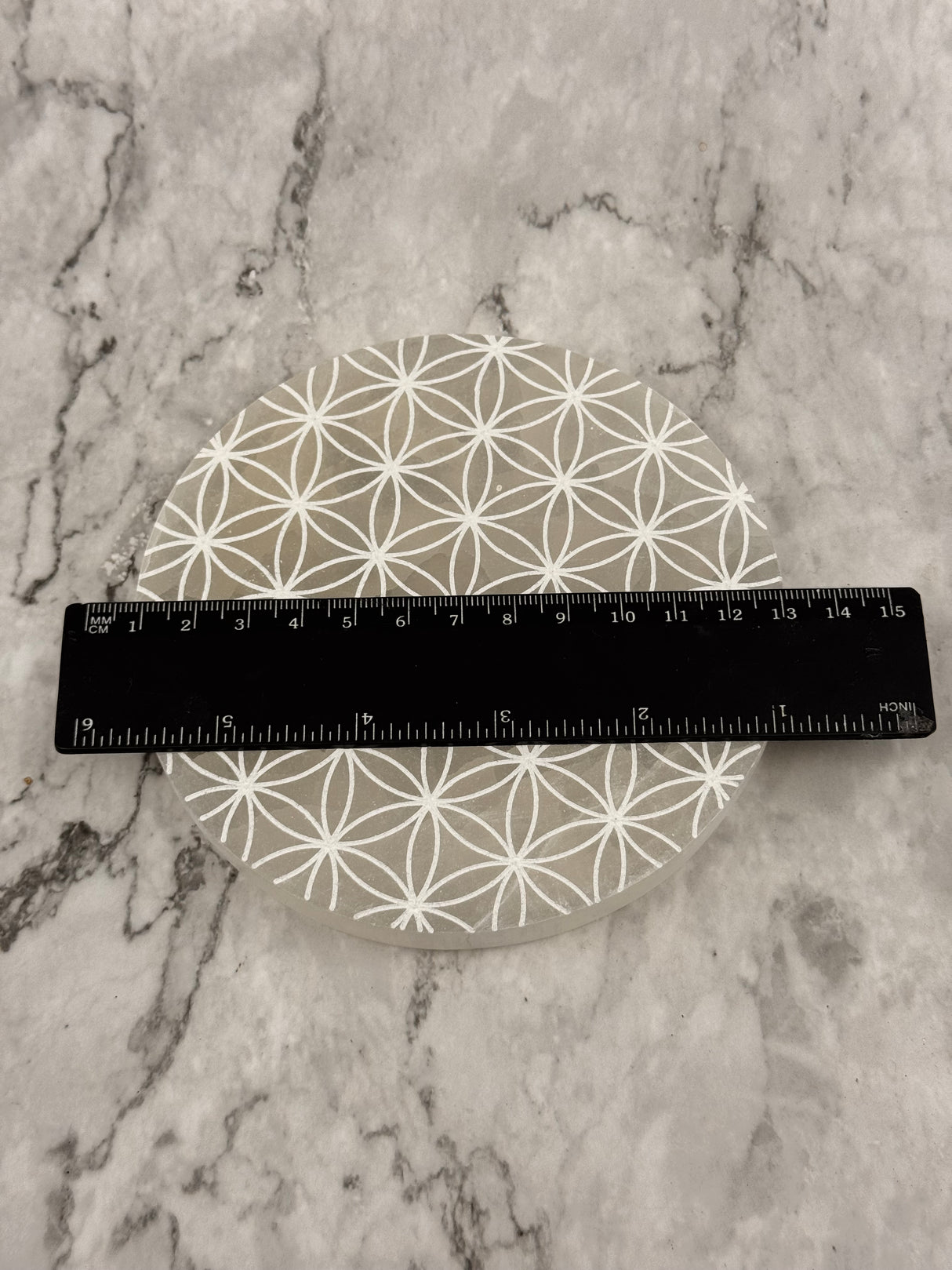 Selenite Charging Plate 12.5cm with flower of life - Spiritual Growth & Meditation