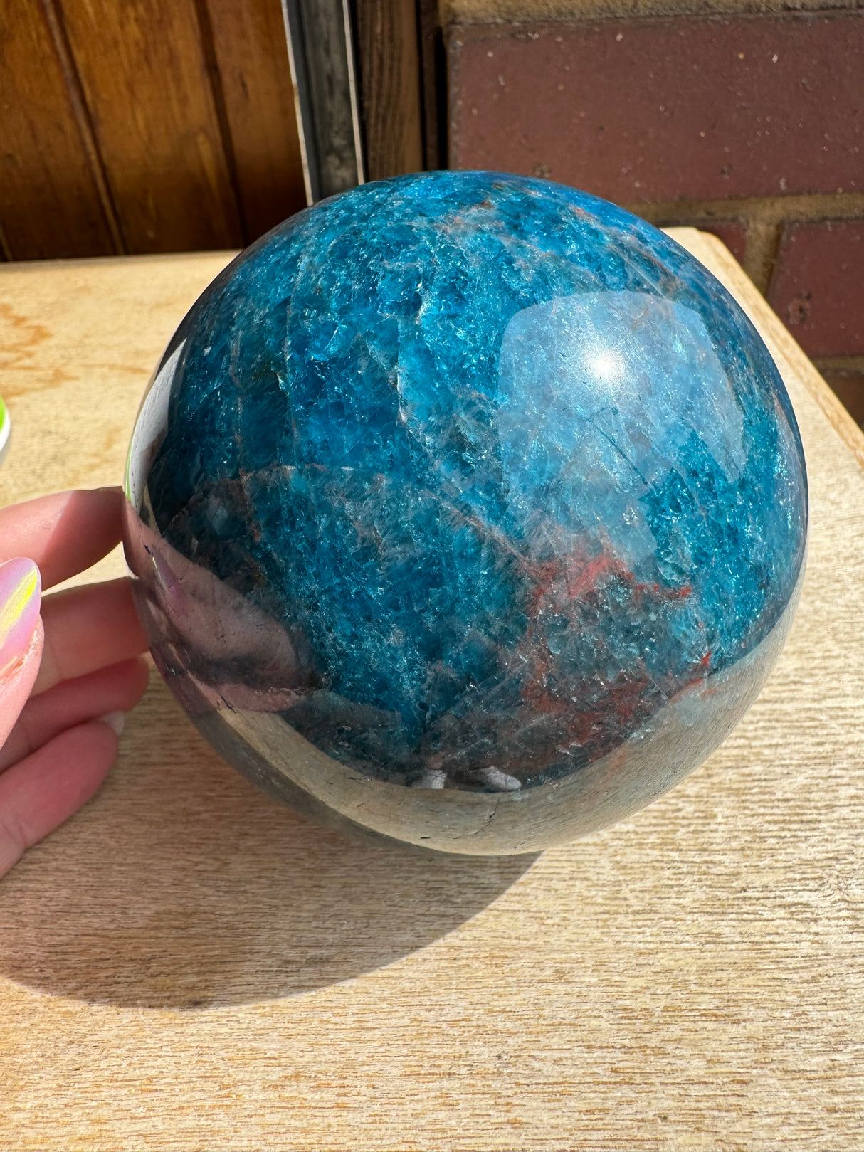 Blue Apatite Sphere – 2.2kg | Stone of Manifestation, Focus & Determination