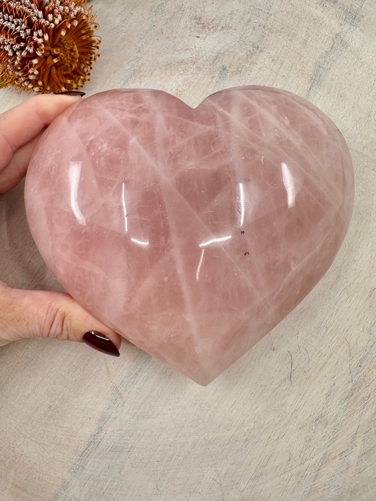 Large Rose Quartz Heart on Gold Stand 1.6kg (16x14cm) – Stone of Love, Peace & Emotional Healing
