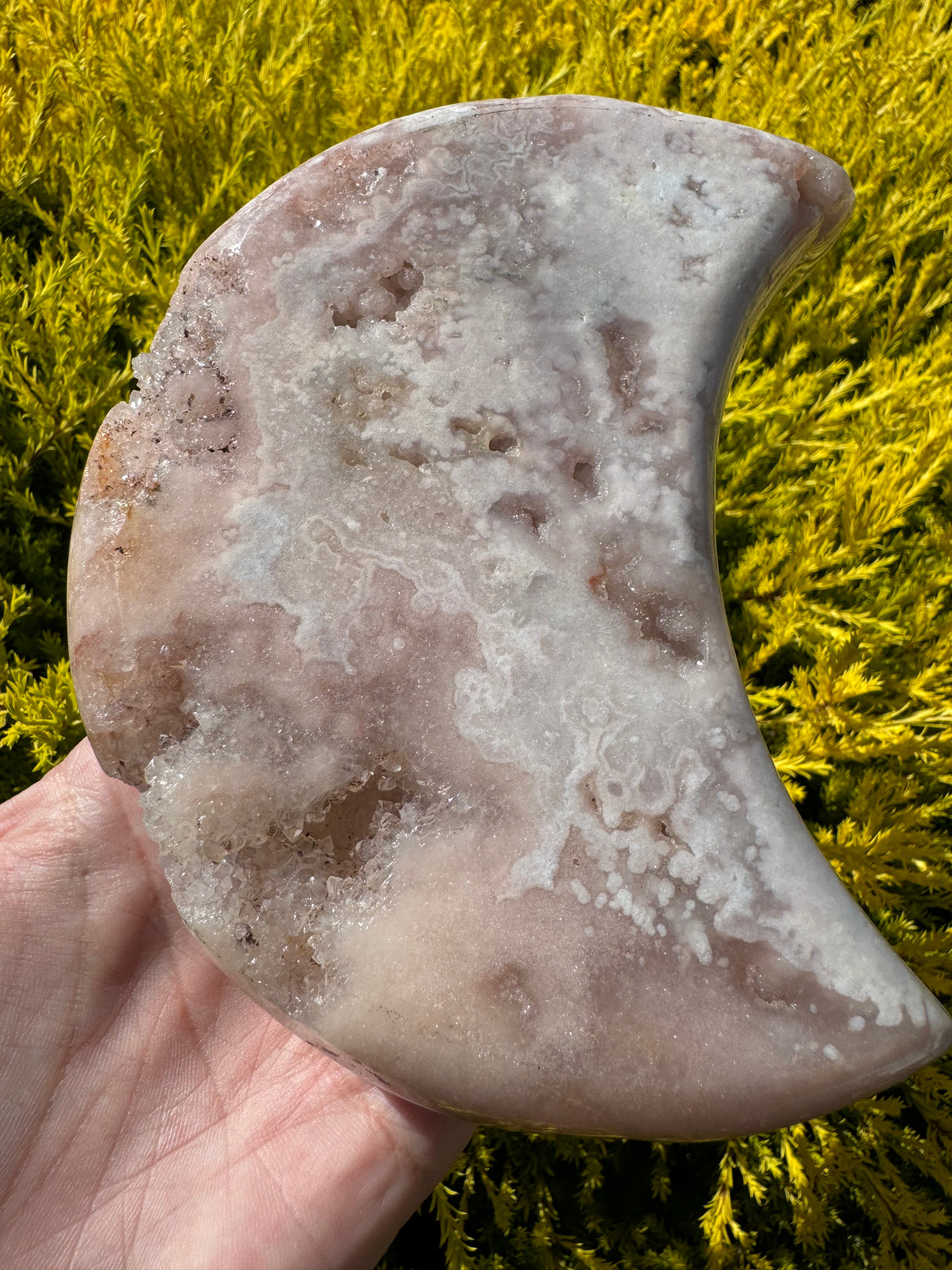 Pink Amethyst Moon Carving 1.102kg (20.5cm with stand) – Stone of Peace, Love & Divine Feminine Energy