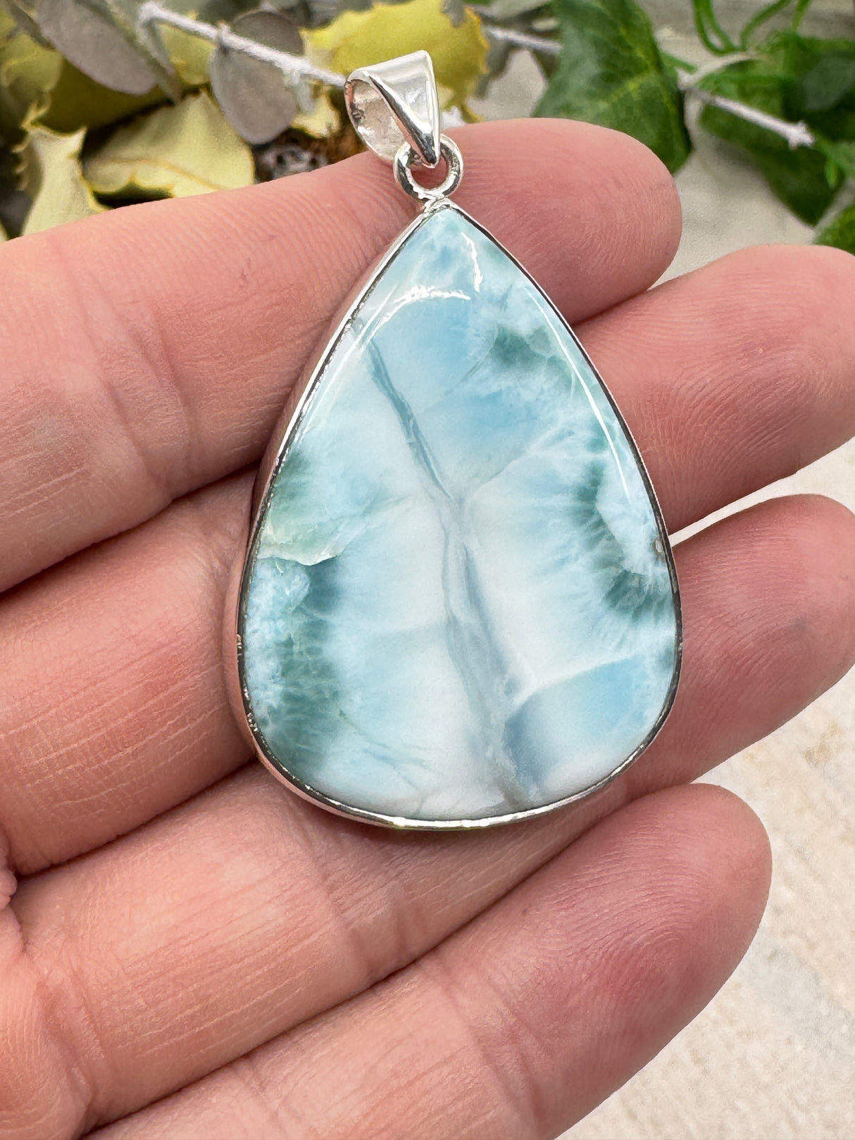 Larimar Pendant #10 – 14g (5.2x3.2cm) – .925 Silver Teardrop – Stone of Serenity, Healing & Divine Feminine Flow