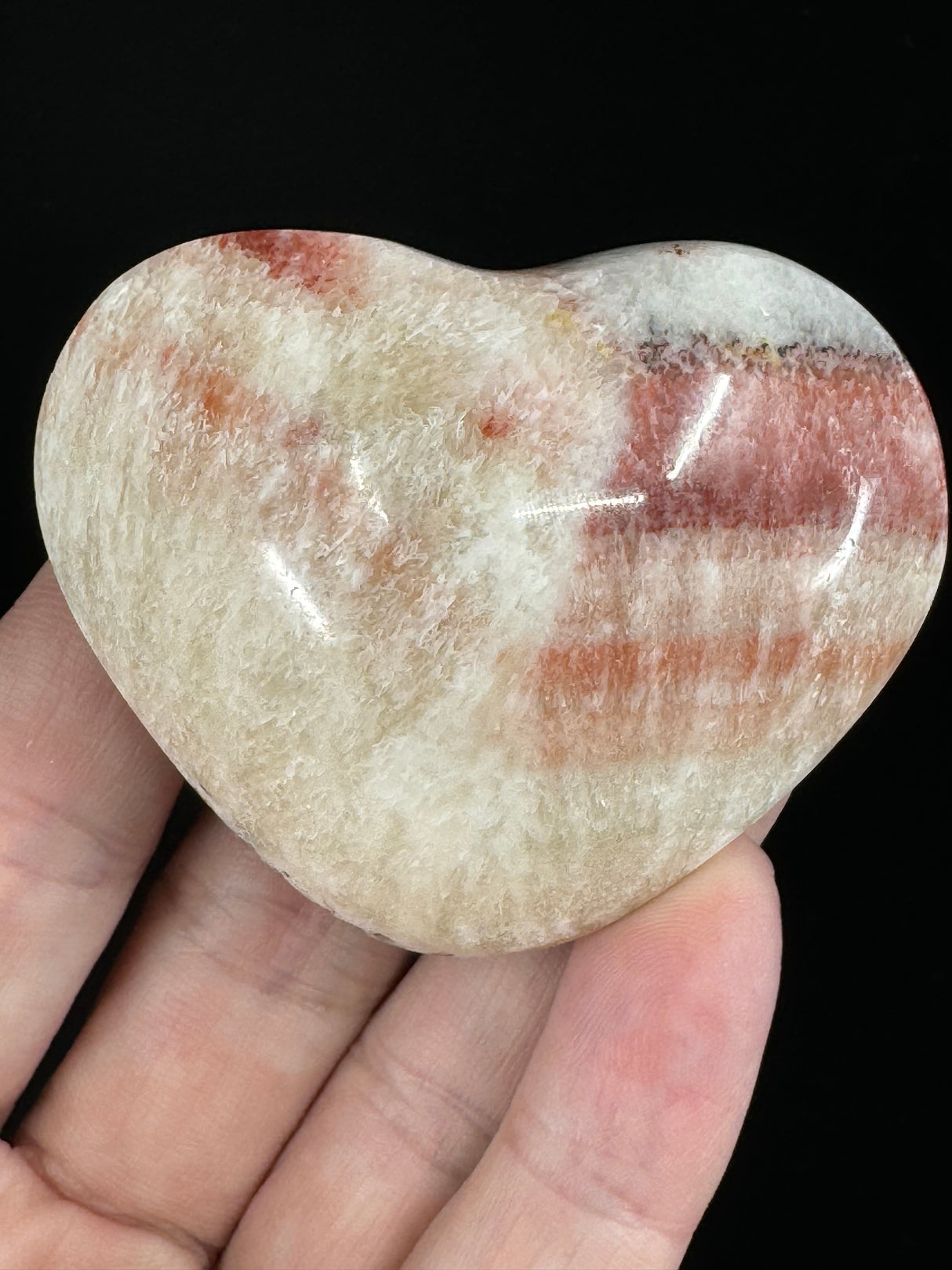 Red Banded Calcite Heart 96g - For Detoxification & Energy. “I love & appreciate my body