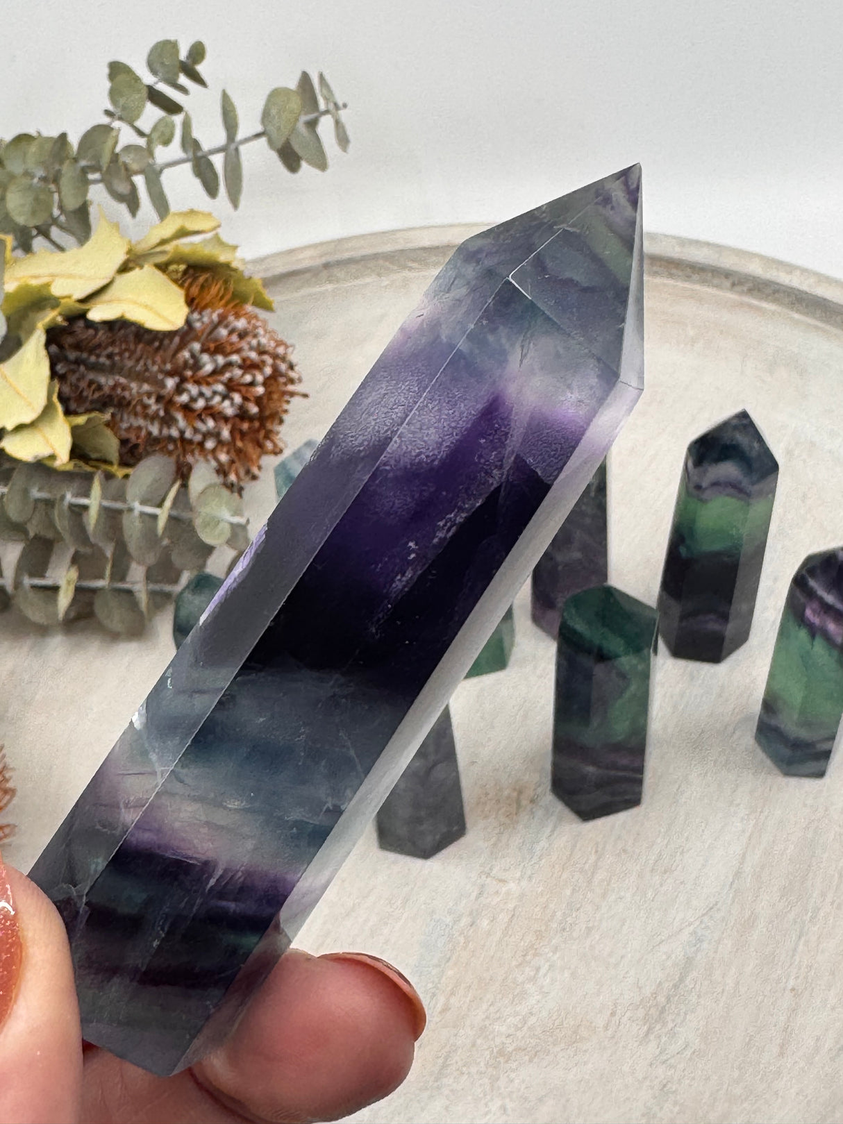 Rainbow Fluorite 6-Sided Point Collection – 7–8 cm × 2.5 cm (Intuitively Selected)