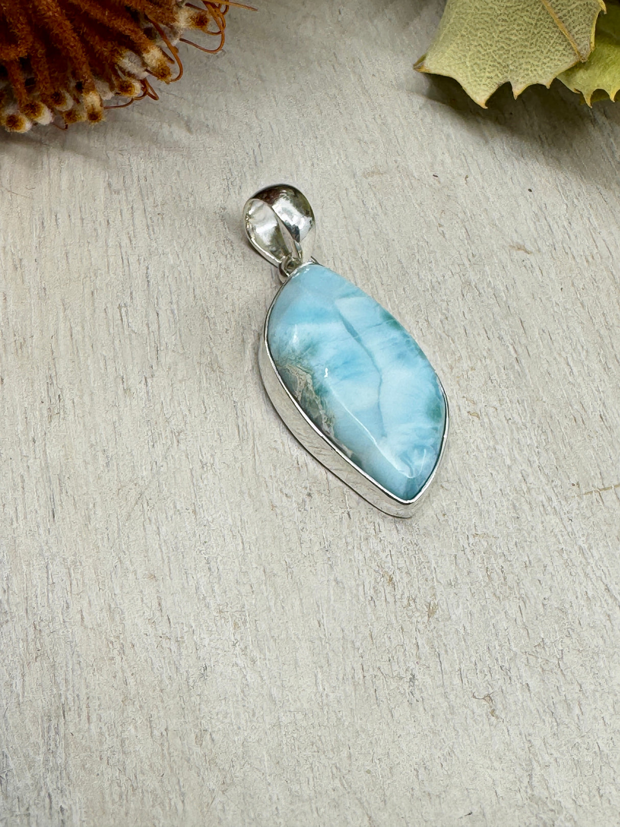 Larimar Pendant #5 – 702g (4.1x1.8cm) – .925 Silver – Stone of Serenity, Intuition & Ocean Healing