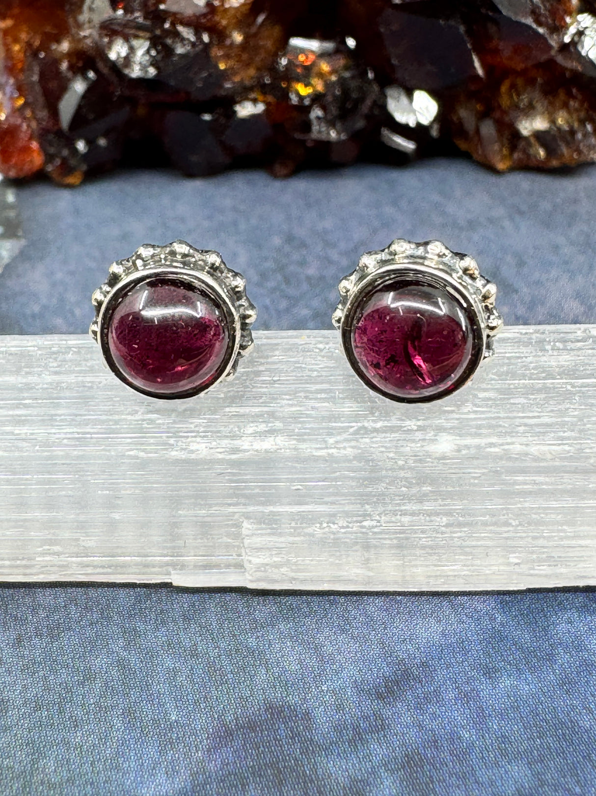 Garnet Silver Stud Earrings - "I am passionate and enthusiastic in all areas of my life."