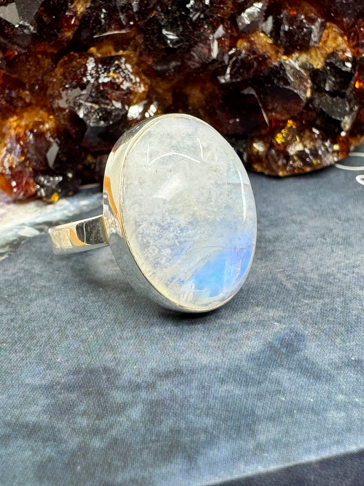 Rainbow Moonstone Silver Ring Size 9 - “My mind is open to new possibilities and opportunities”.