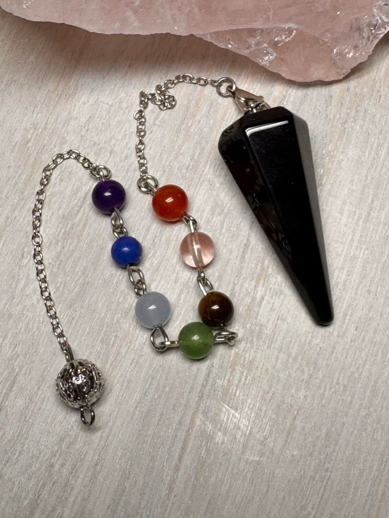 Black Obsidian Pendulum with Chakra Chain – Protection & Energy Clearing