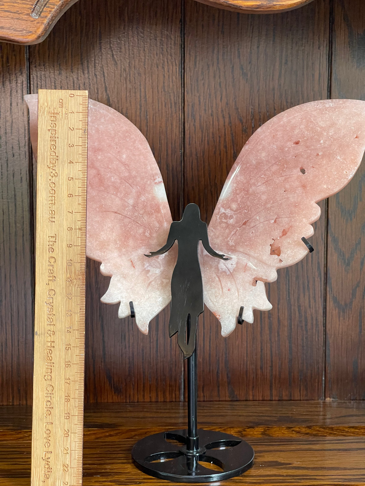 Pink Amethyst Angel Wings on Black Stand 524g – Stone of Peace, Love & Divine Protection