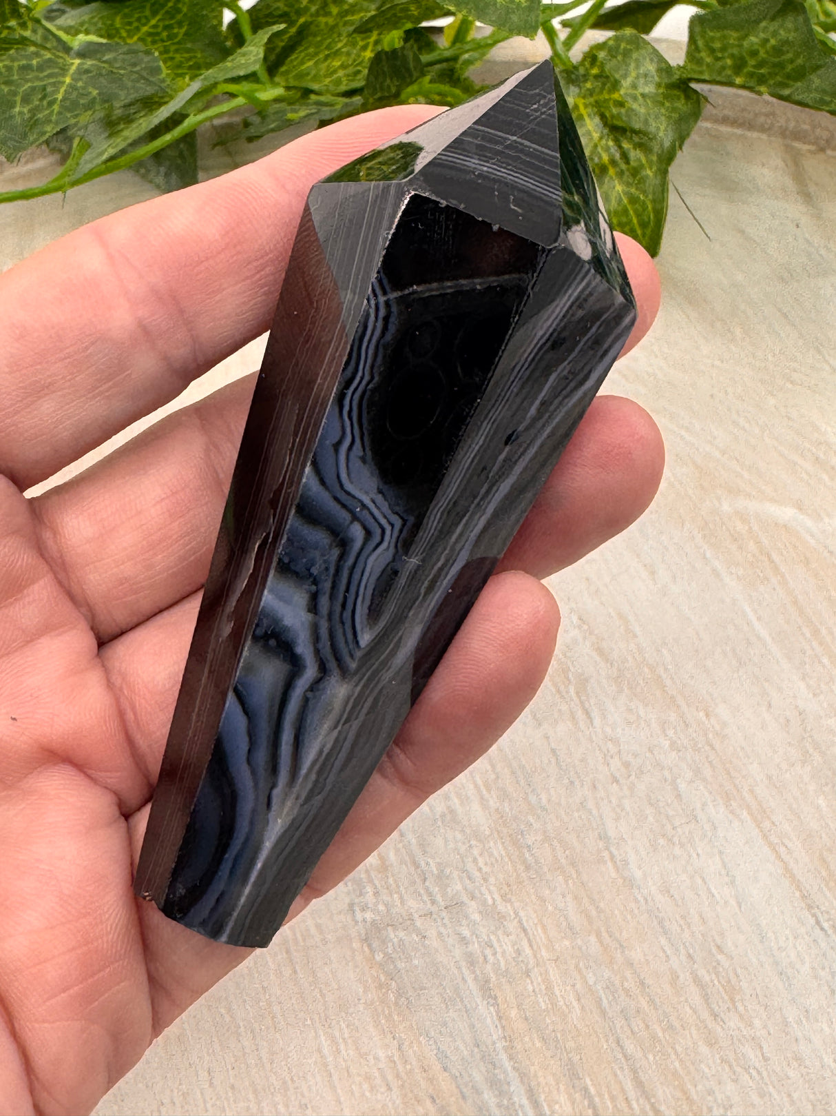 Banded Black Agate Wand - "I release all behaviours that no longer serve me."